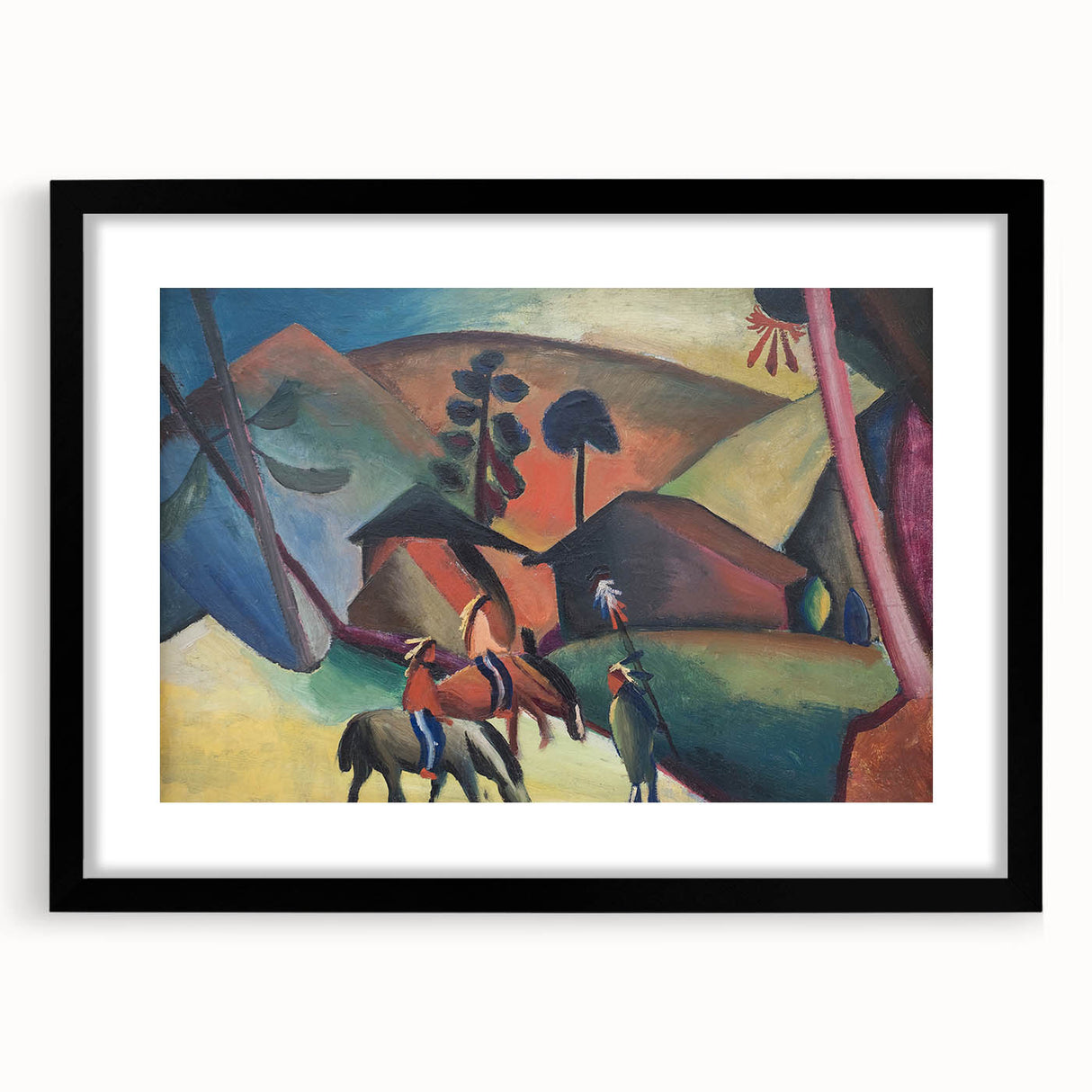 Expressionist Landscape Scene – Vibrant Indians on Horseback Wall Art