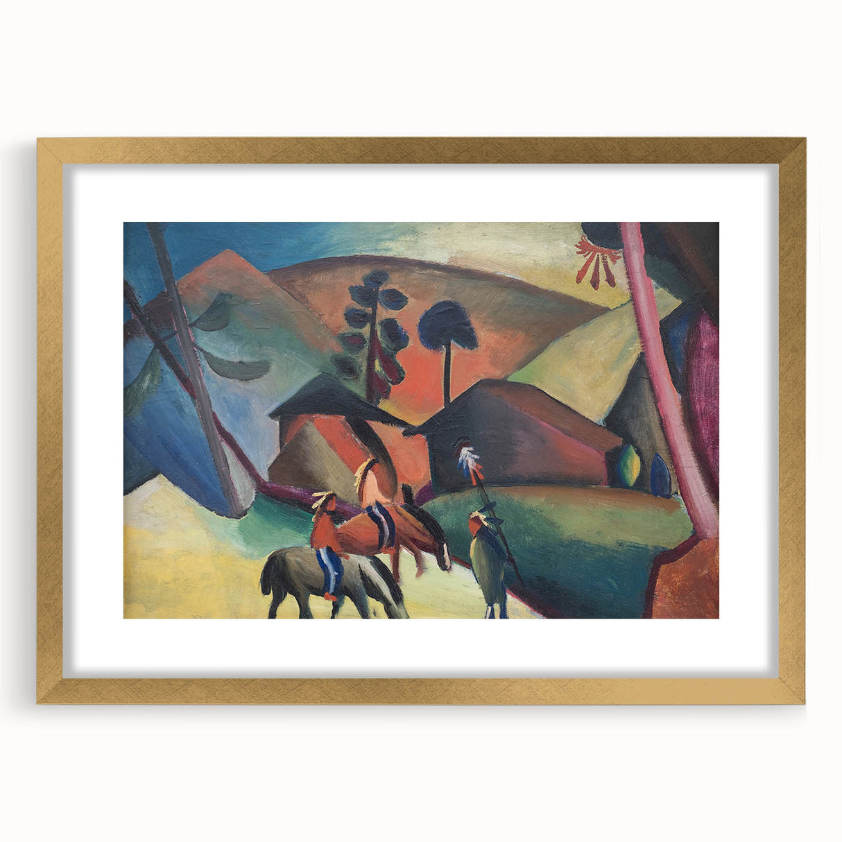 Expressionist Landscape Scene – Vibrant Indians on Horseback Wall Art