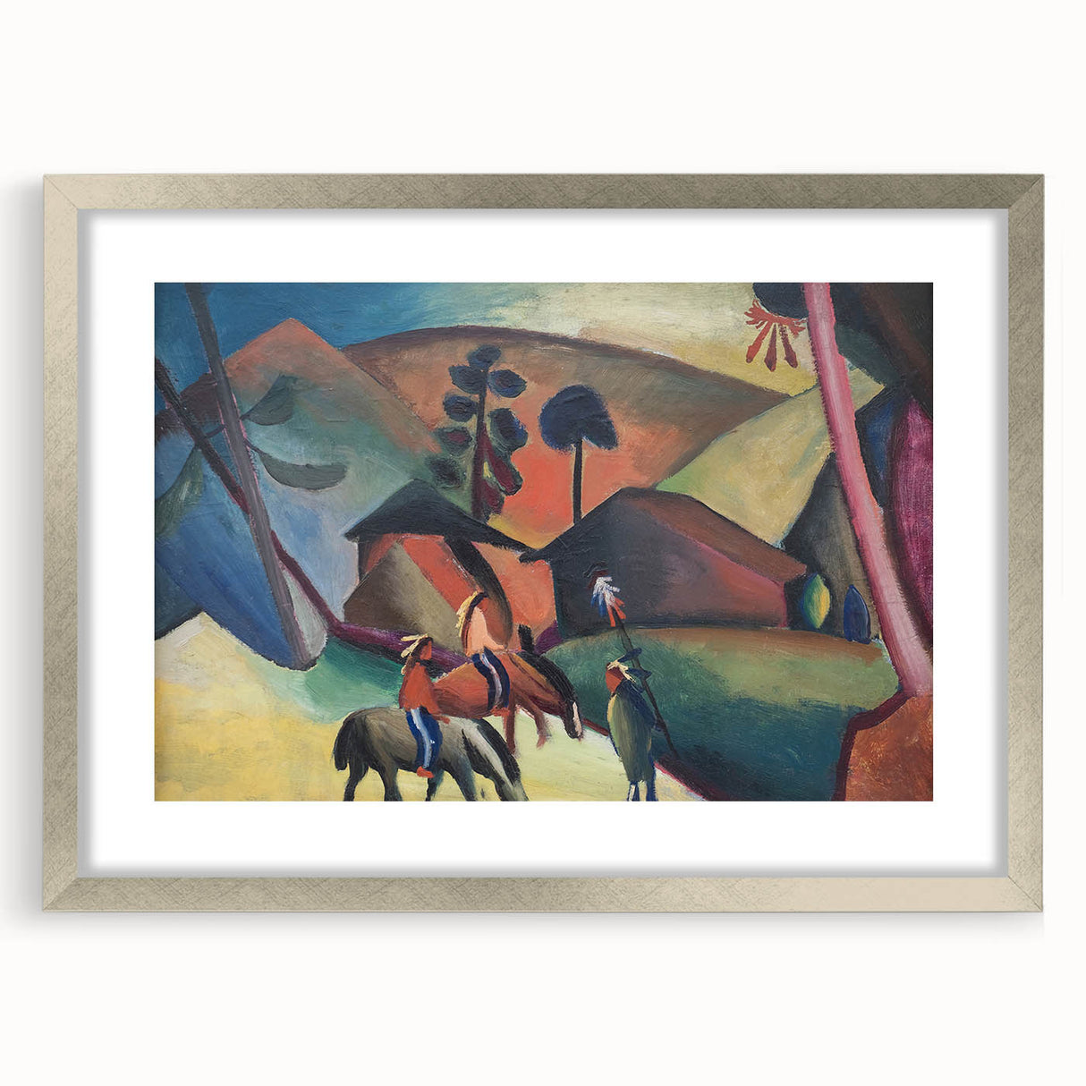 Expressionist Landscape Scene – Vibrant Indians on Horseback Wall Art