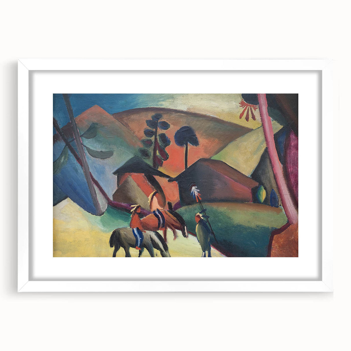 Expressionist Landscape Scene – Vibrant Indians on Horseback Wall Art