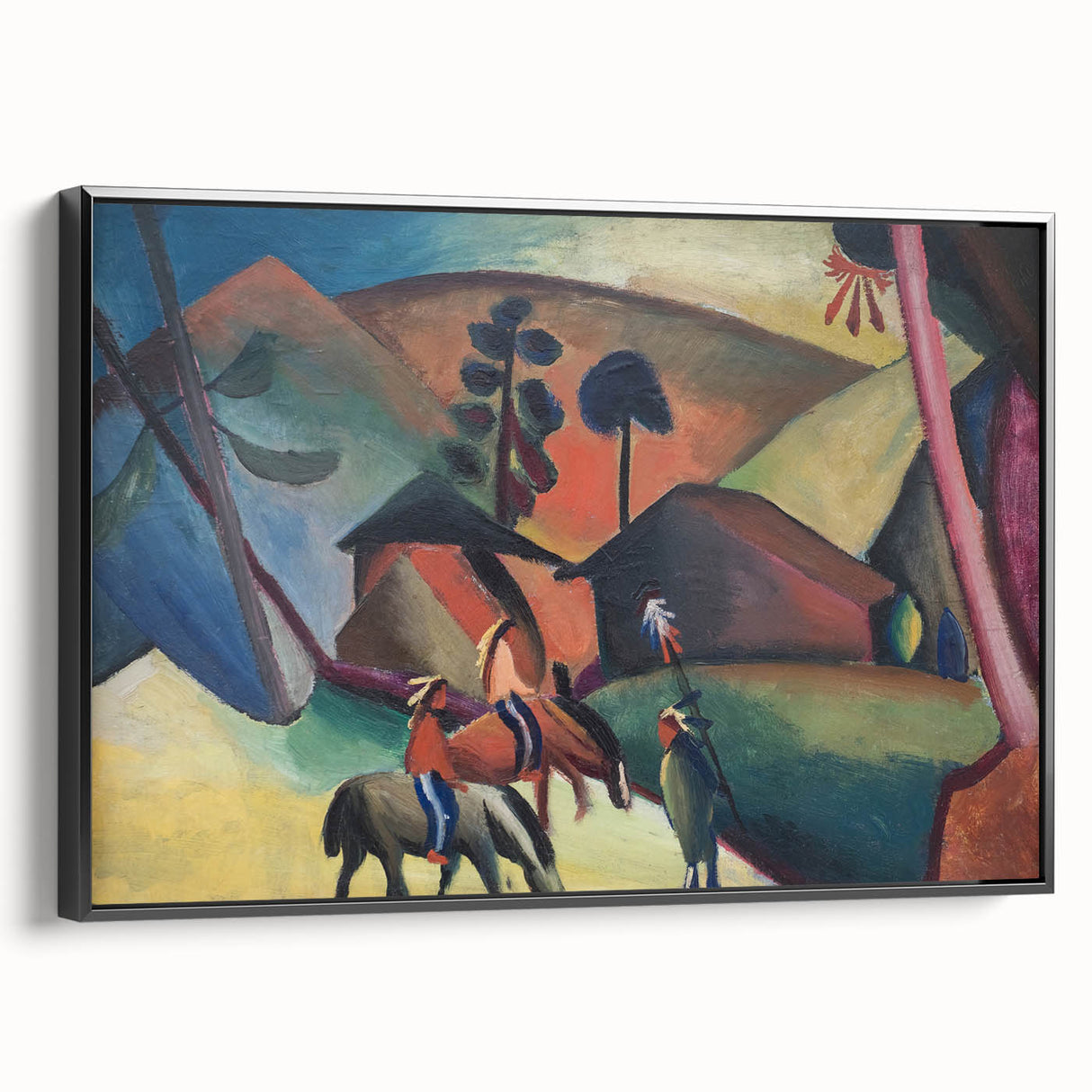 Expressionist Landscape Scene – Vibrant Indians on Horseback Wall Art