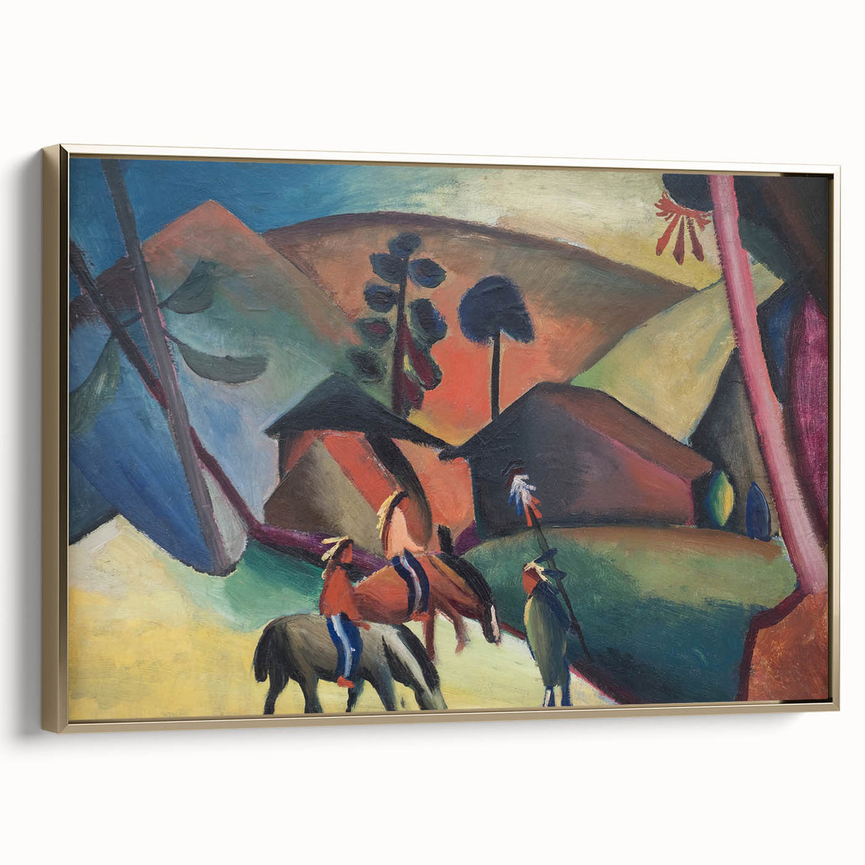 Expressionist Landscape Scene – Vibrant Indians on Horseback Wall Art