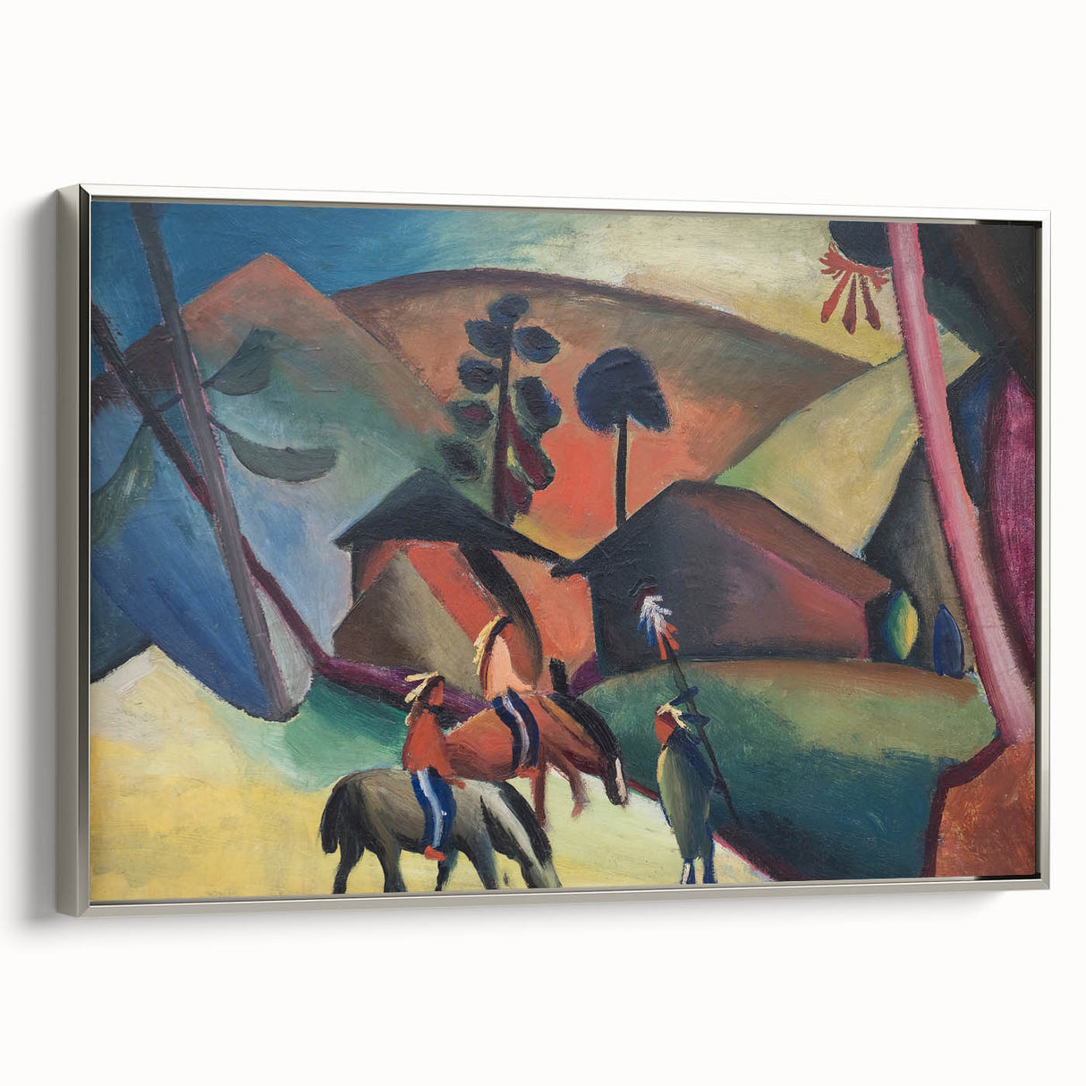 Expressionist Landscape Scene – Vibrant Indians on Horseback Wall Art