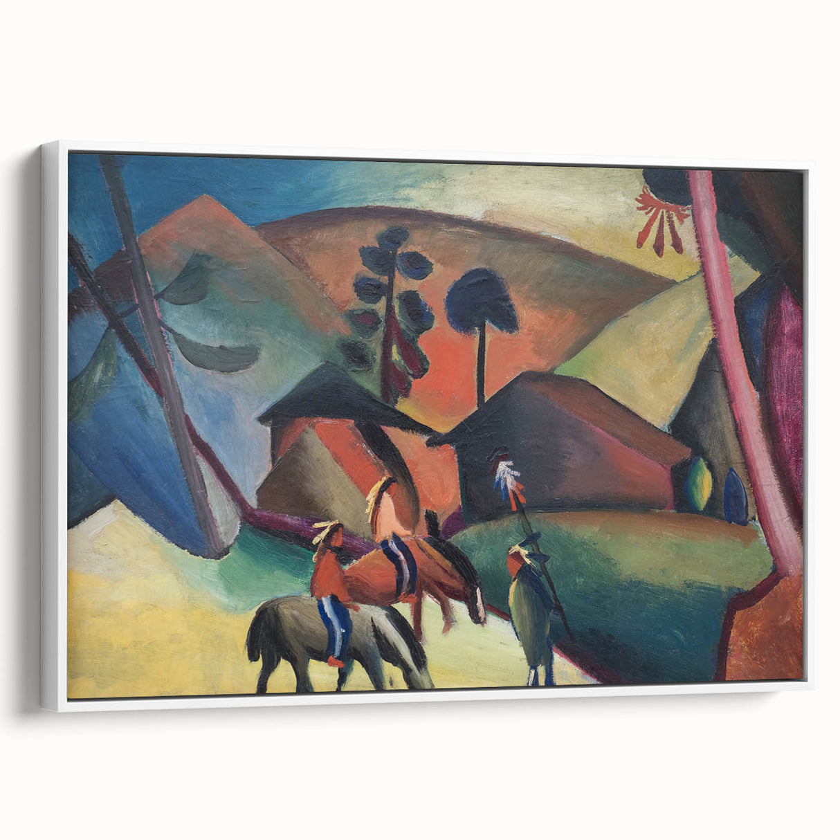 Expressionist Landscape Scene – Vibrant Indians on Horseback Wall Art