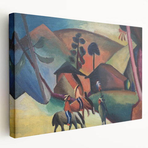 Expressionist Landscape Scene – Vibrant Indians on Horseback Wall Art