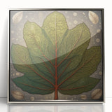 Framed wall art featuring a botanical design with colorful flowers and green leaves, set in a sleek silver frame, ideal for home decor enhancement.