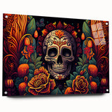 Floral Sugar Skull Tribute – Día de los Muertos Canvas Art