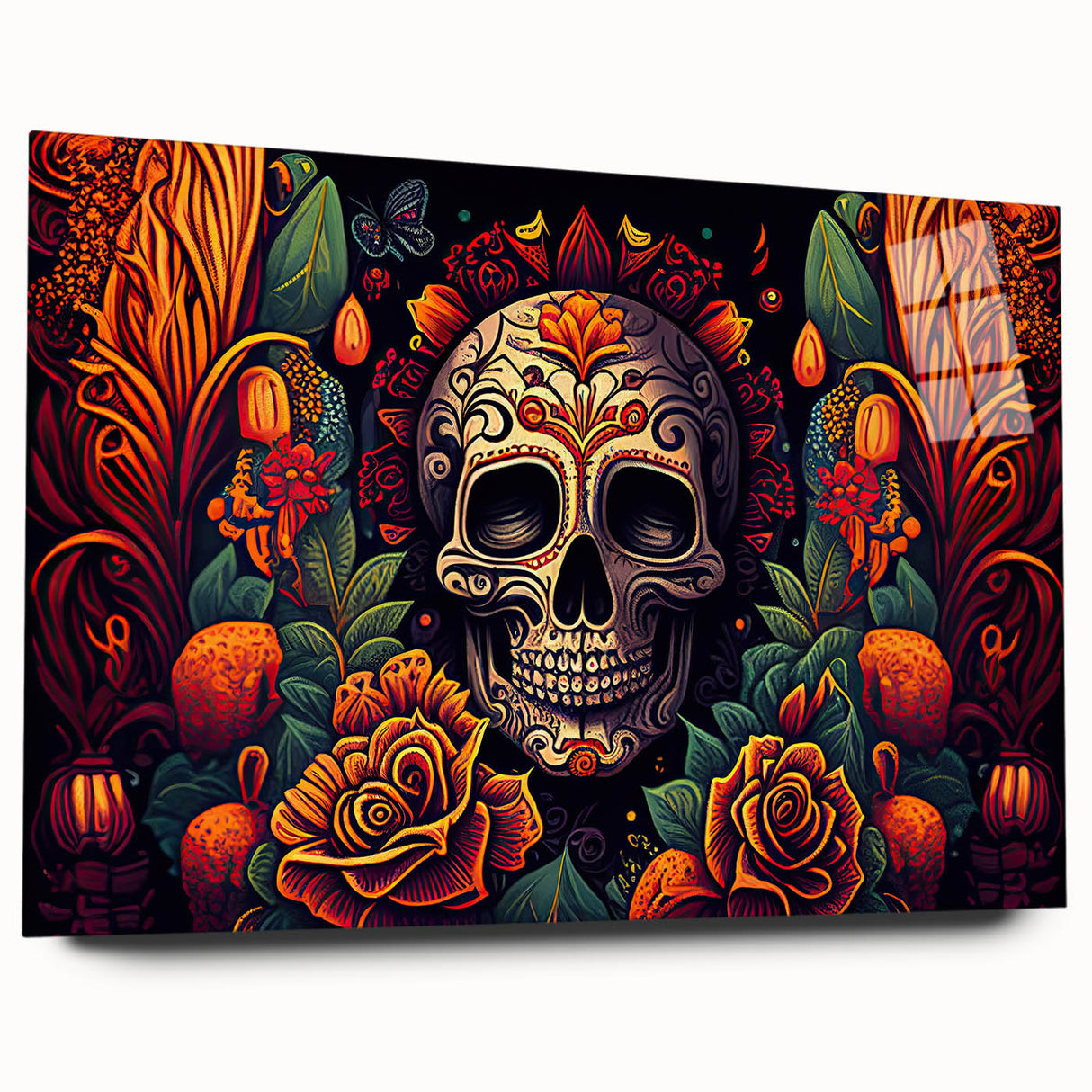 Floral Sugar Skull Tribute – Día de los Muertos Canvas Art