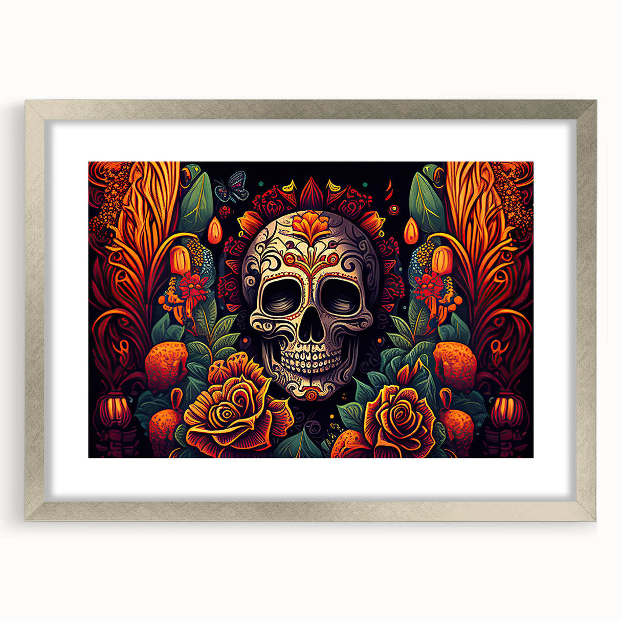 Floral Sugar Skull Tribute – Día de los Muertos Canvas Art