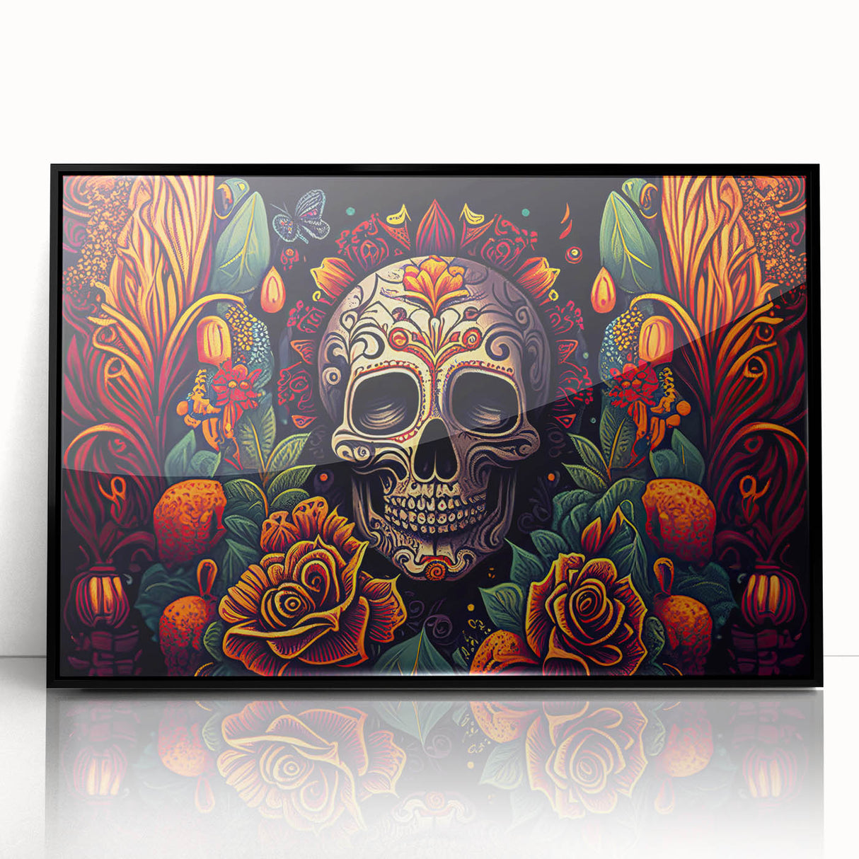 Floral Sugar Skull Tribute – Día de los Muertos Canvas Art