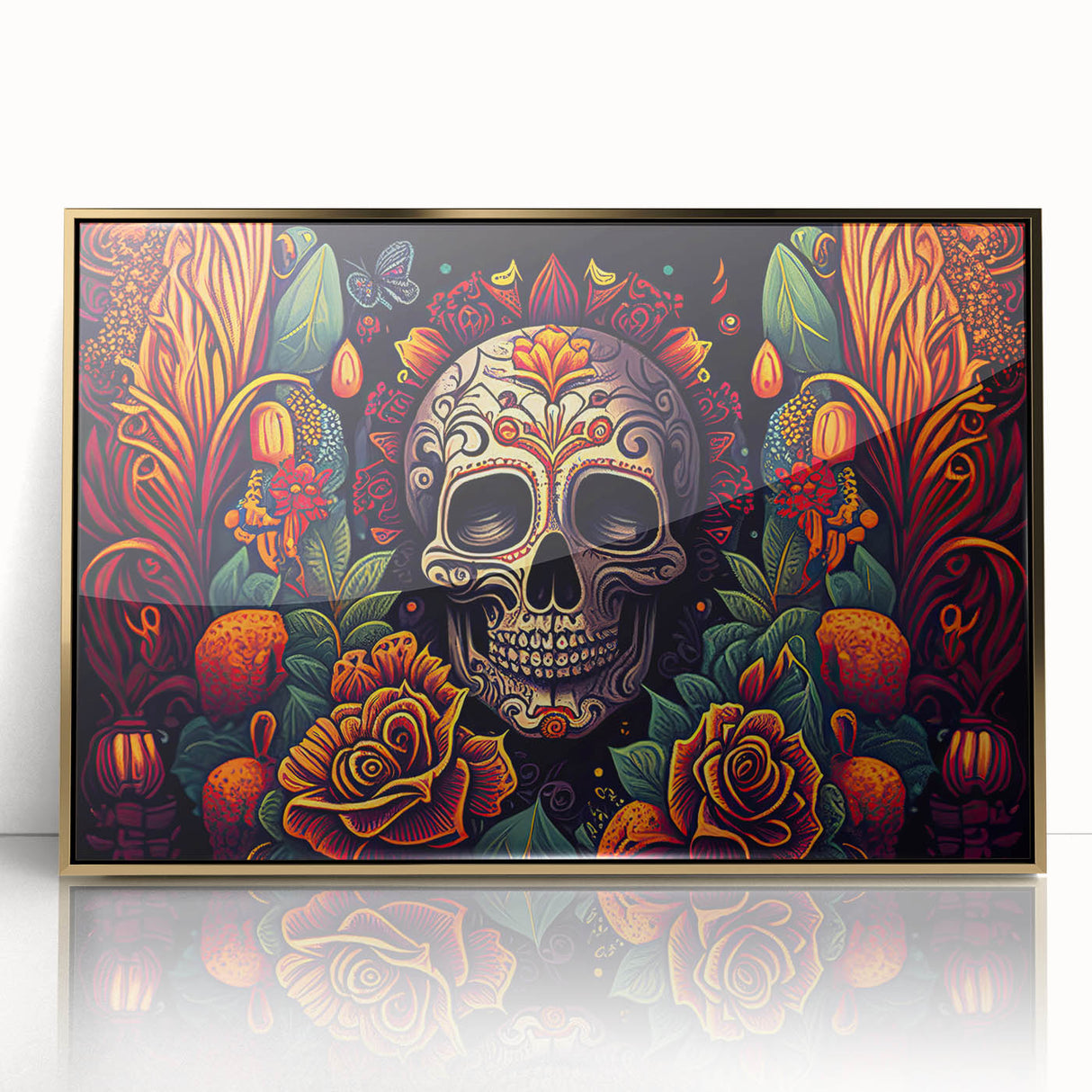 Floral Sugar Skull Tribute – Día de los Muertos Canvas Art