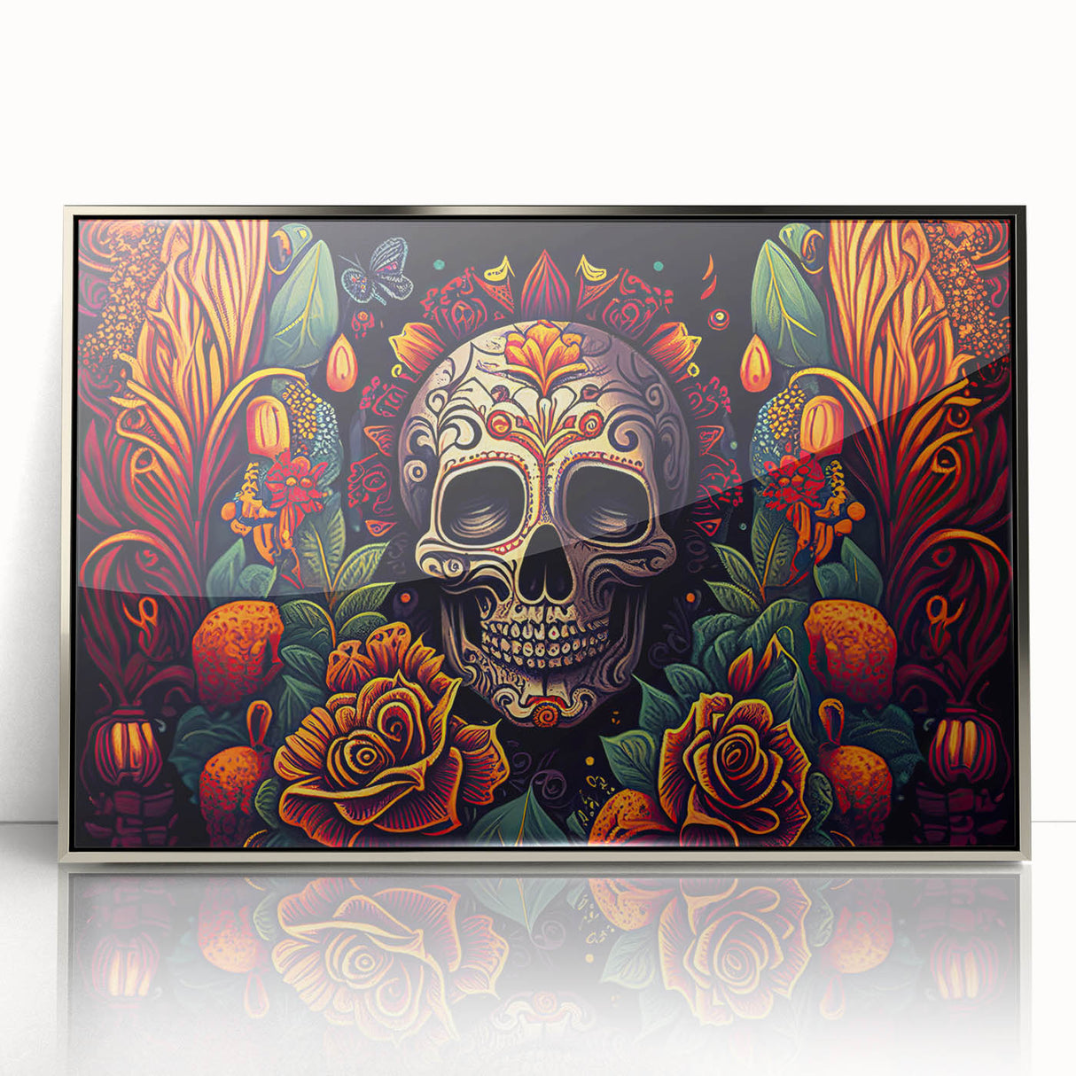 Floral Sugar Skull Tribute – Día de los Muertos Canvas Art