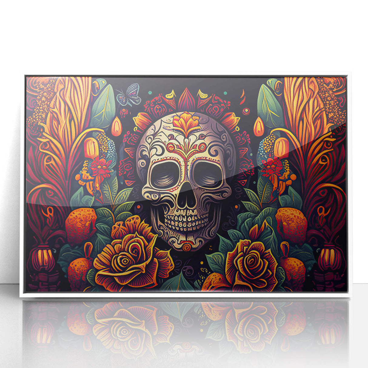 Floral Sugar Skull Tribute – Día de los Muertos Canvas Art