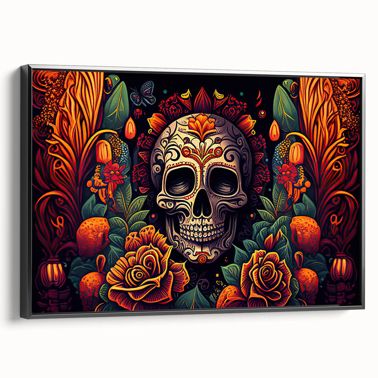 Floral Sugar Skull Tribute – Día de los Muertos Canvas Art