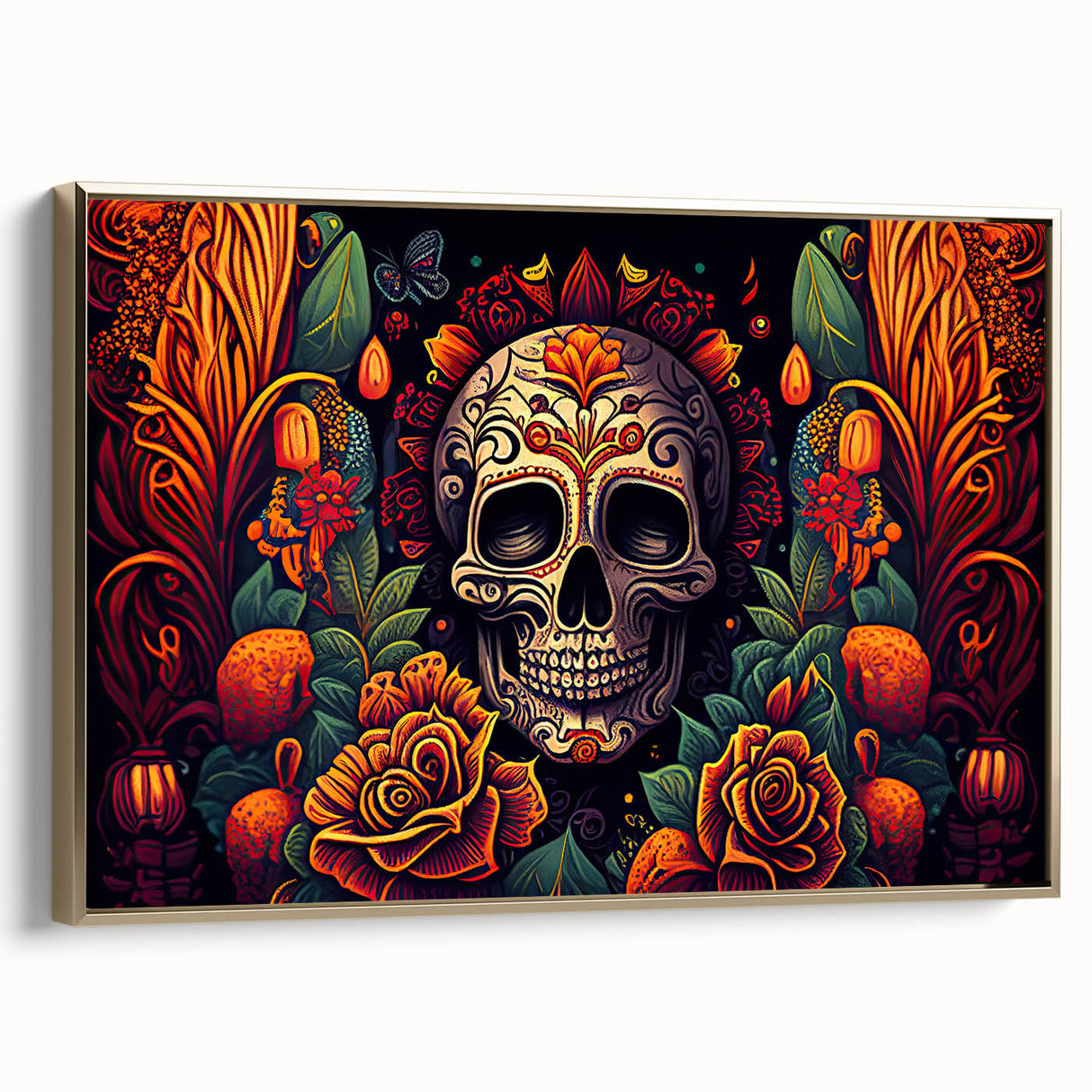 Floral Sugar Skull Tribute – Día de los Muertos Canvas Art