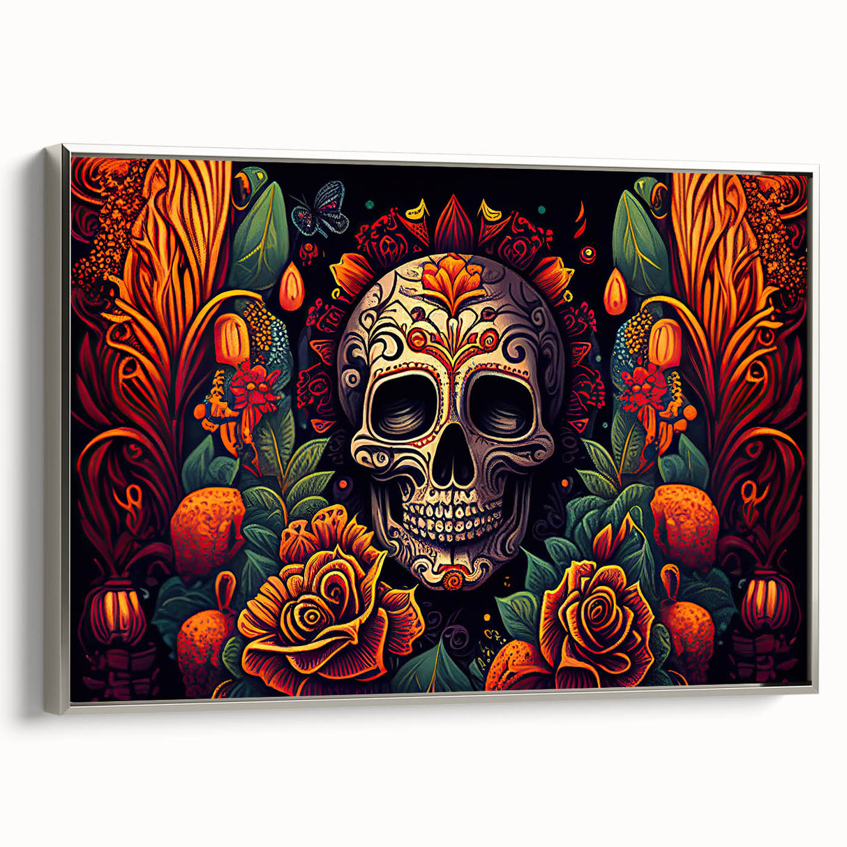 Floral Sugar Skull Tribute – Día de los Muertos Canvas Art
