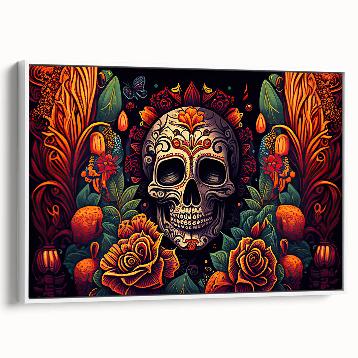 Floral Sugar Skull Tribute – Día de los Muertos Canvas Art