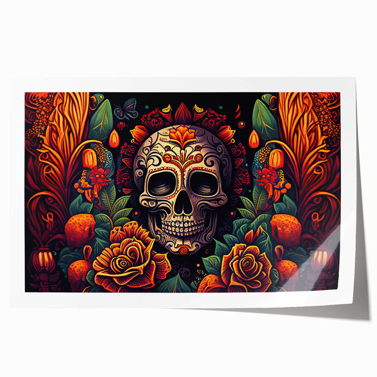 Floral Sugar Skull Tribute – Día de los Muertos Canvas Art