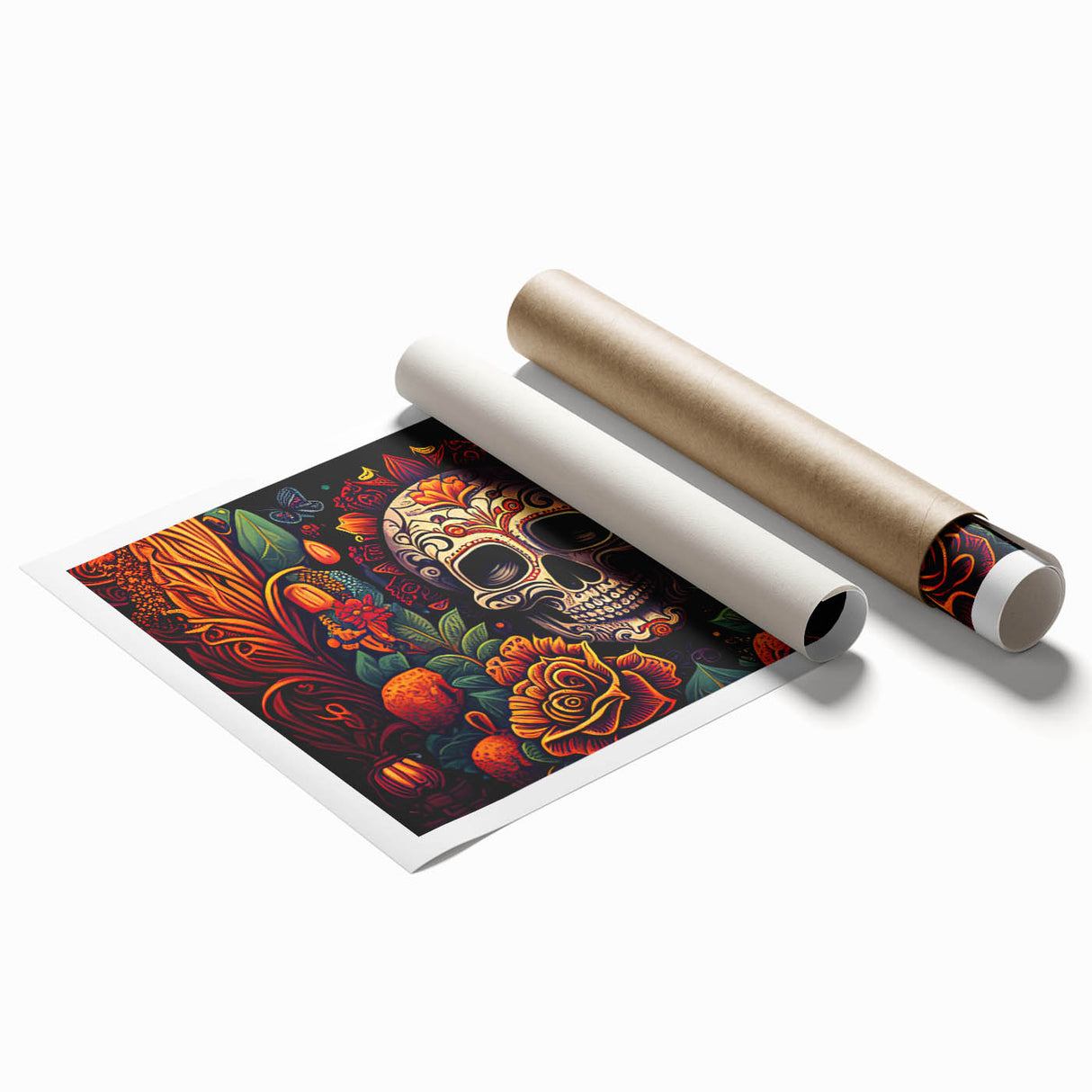 Floral Sugar Skull Tribute – Día de los Muertos Canvas Art