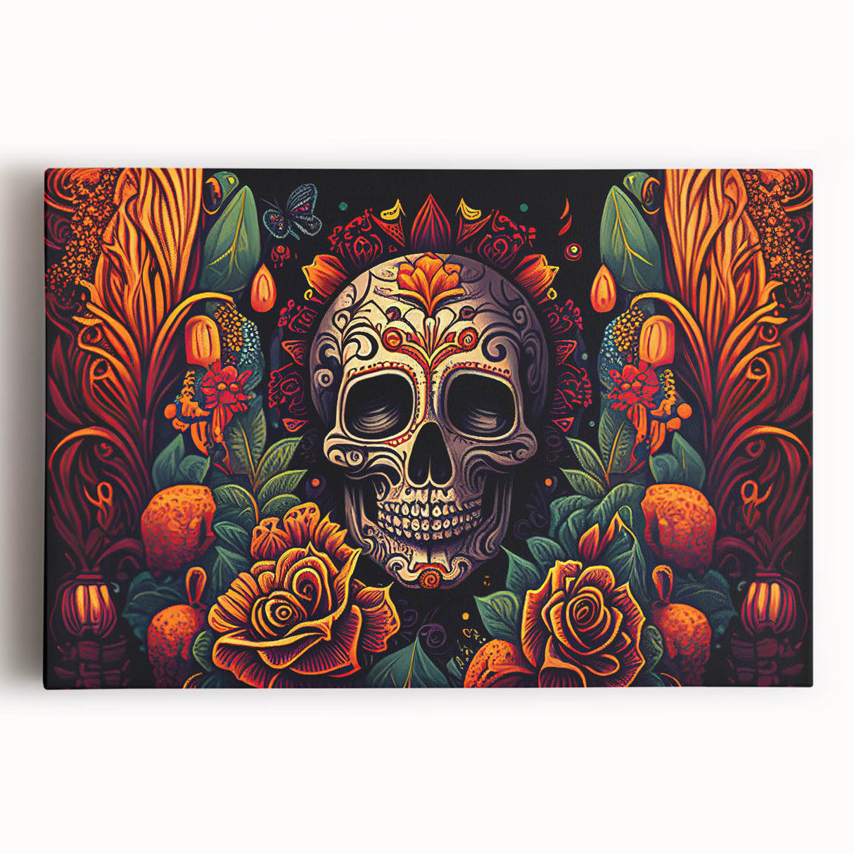 Floral Sugar Skull Tribute – Día de los Muertos Canvas Art