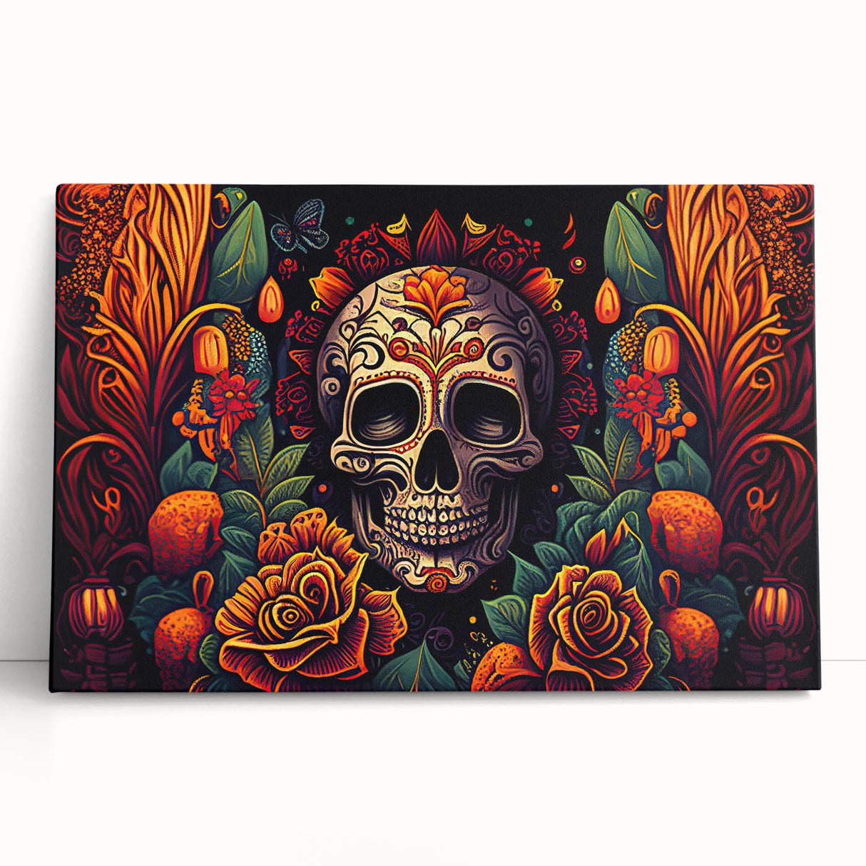 Floral Sugar Skull Tribute – Día de los Muertos Canvas Art