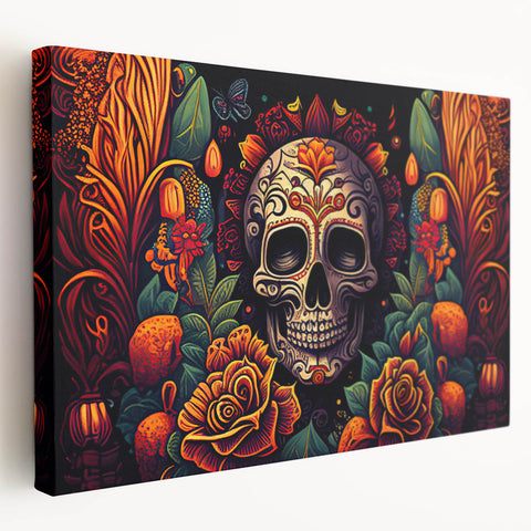 Floral Sugar Skull Tribute – Día de los Muertos Canvas Art