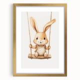 Playful Bunny on Swing Nursery Wall Art - Baby Room Decor
