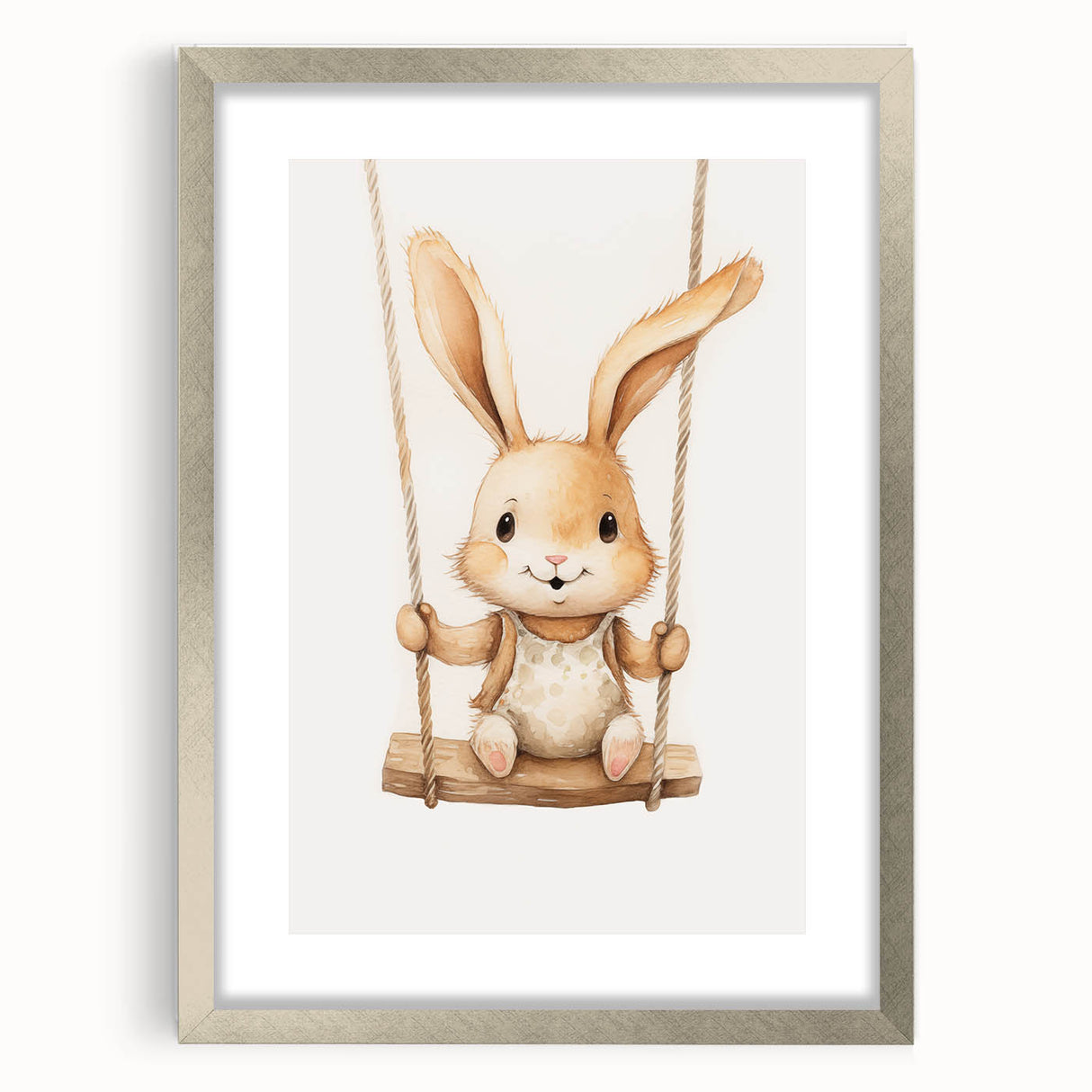 Playful Bunny on Swing Nursery Wall Art - Baby Room Decor