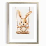 Playful Bunny on Swing Nursery Wall Art - Baby Room Decor