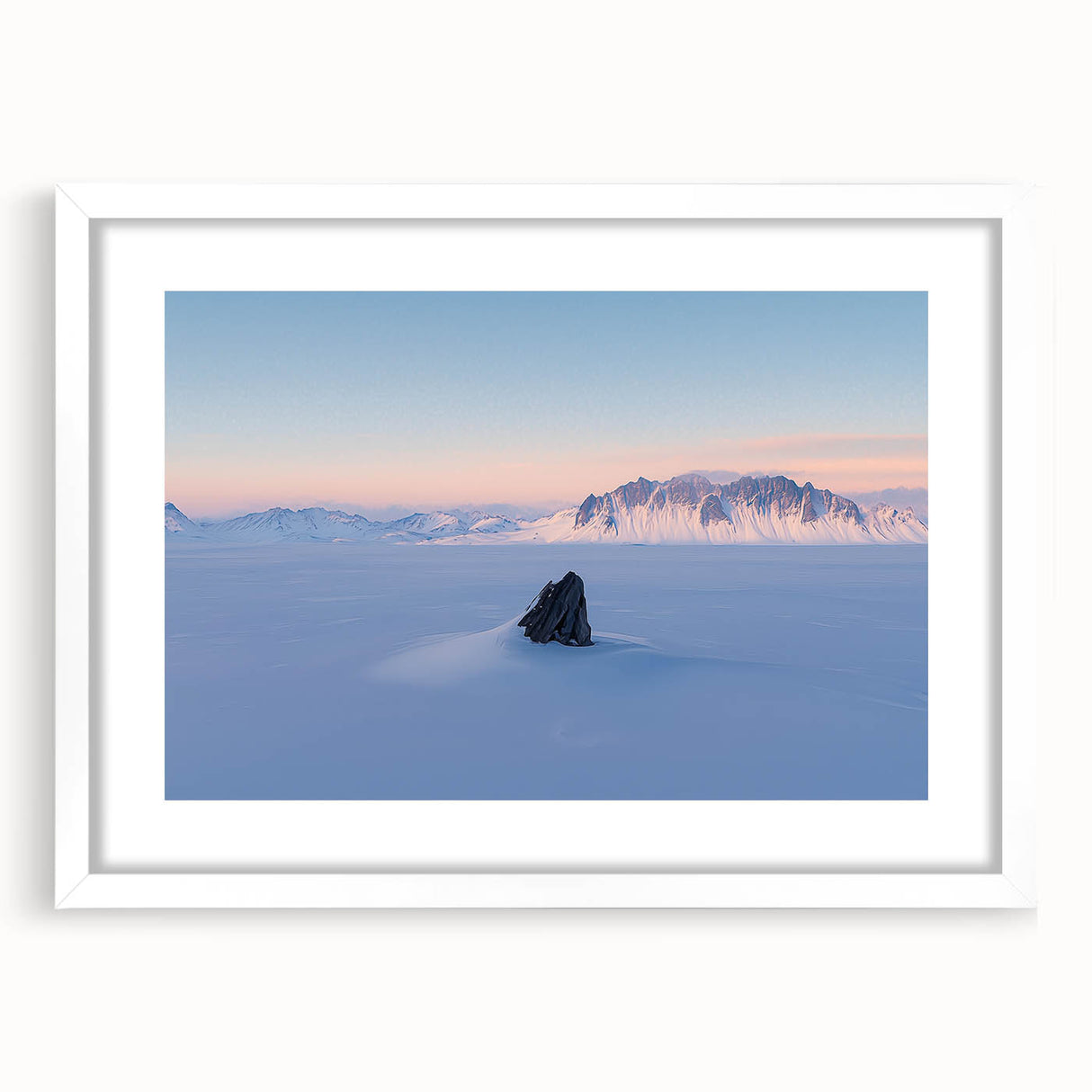 Framed landscape art print showcasing serene sand dunes with a white mat, perfect for enhancing home decor in modern settings. Ideal for nature lovers.