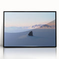 Framed acrylic artwork showcasing a serene desert landscape with rolling dunes, presented in a sleek black frame, ideal for modern home decor.