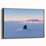 Framed canvas art depicting serene sand dunes in a minimalist style, featuring a sleek black frame. Ideal for modern home decor, this landscape piece adds tranquility to any space.
