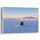 Framed canvas artwork depicting serene sand dunes in a minimalist style, showcasing soft beige and white tones, perfect for modern home decor.