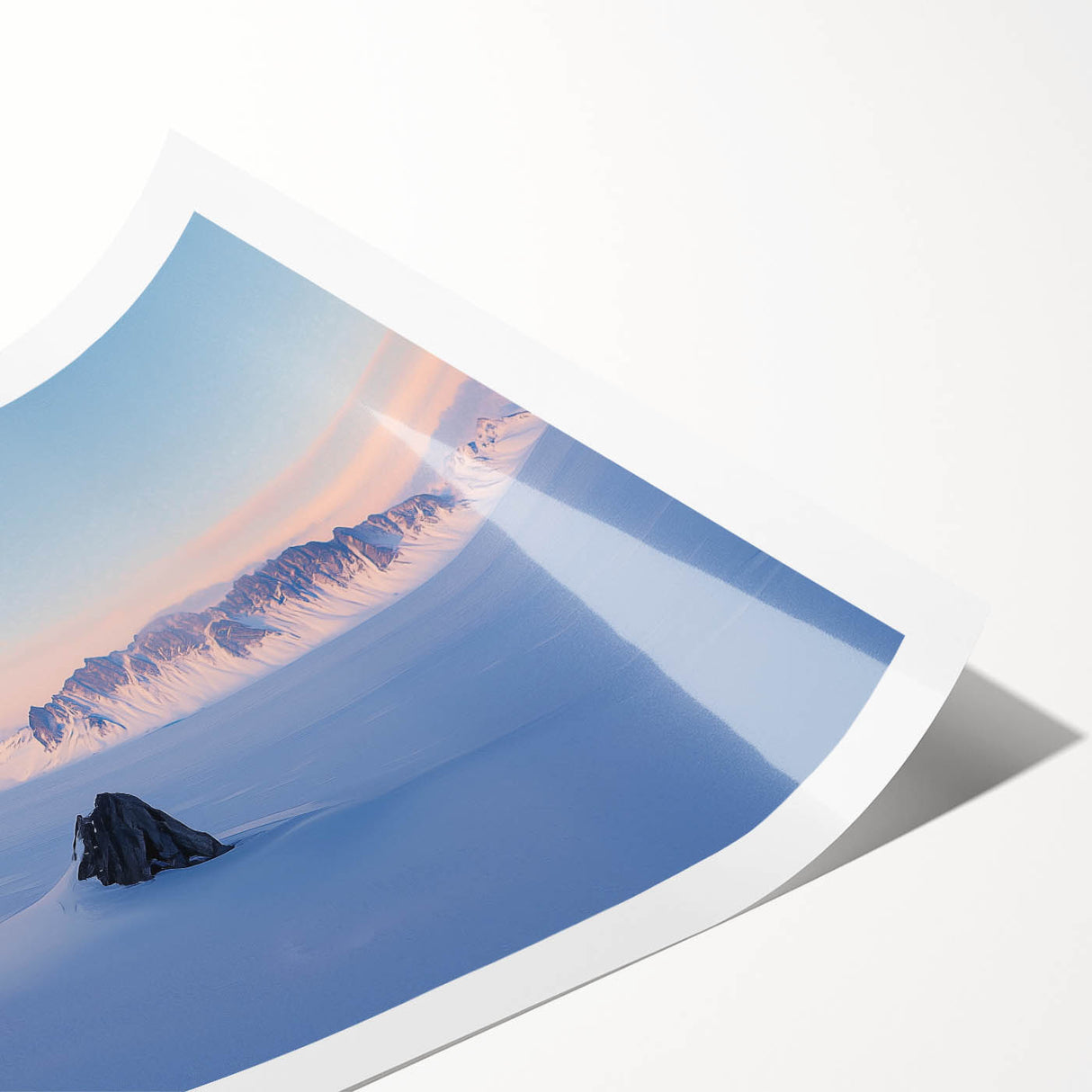 Desert landscape rolled print showcasing vibrant sand dunes under a clear blue sky, elegantly packaged in a protective cardboard tube for easy display.