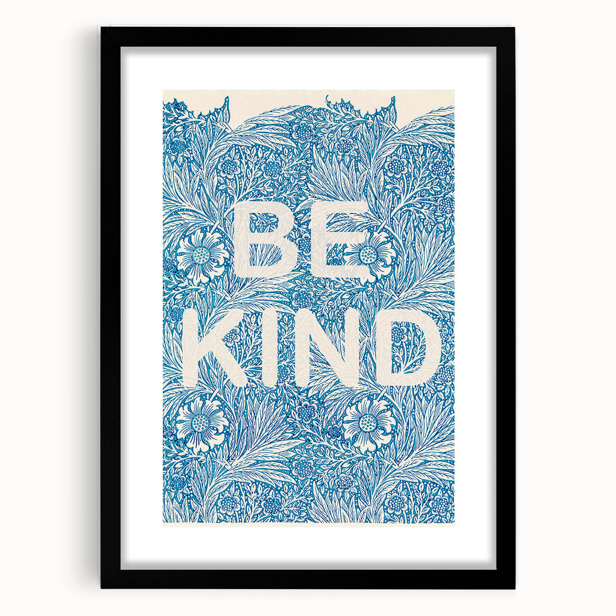Be Kind Typography Art Print – Floral Blue Wall Decor