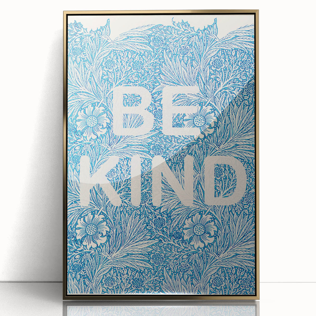 Be Kind Typography Art Print – Floral Blue Wall Decor