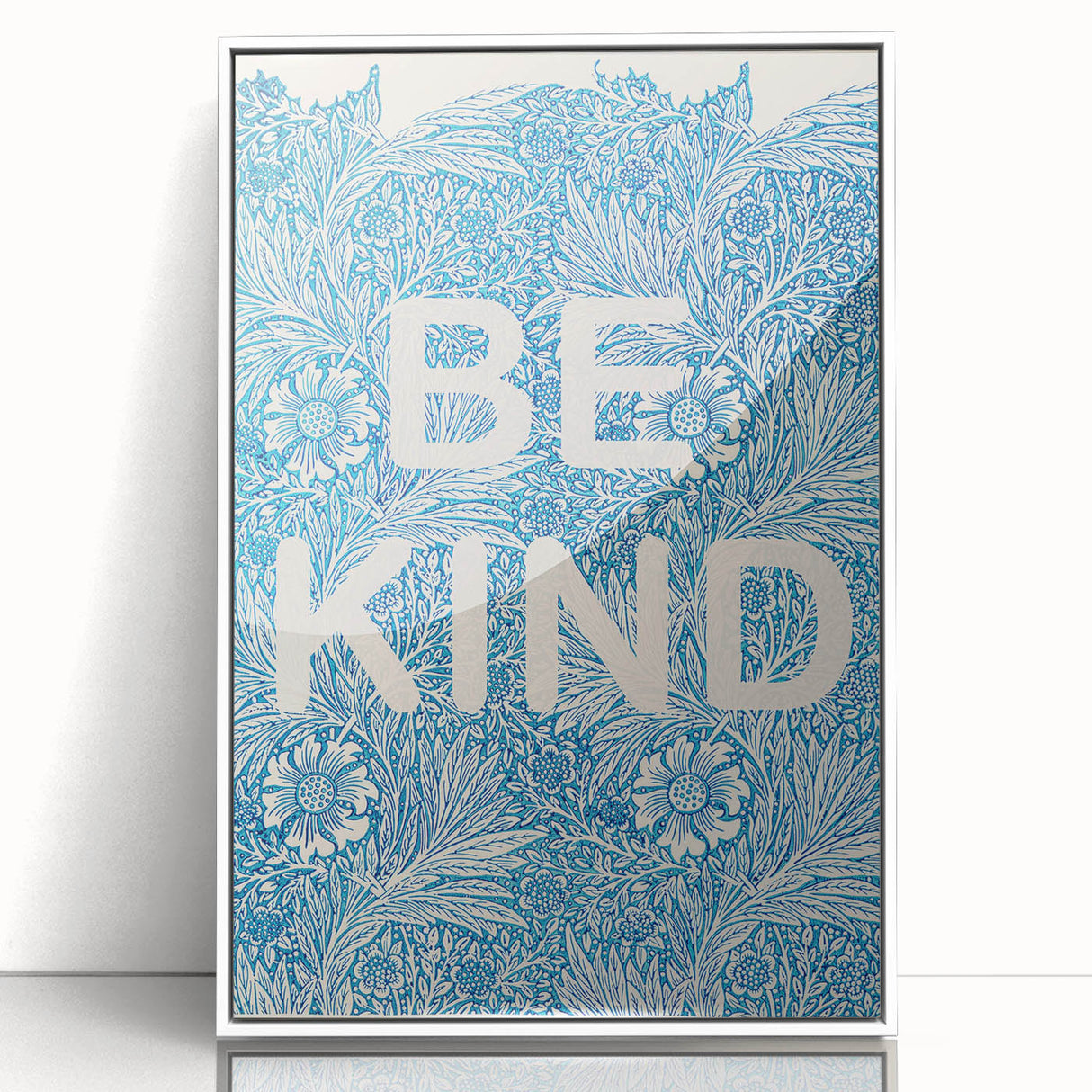 Be Kind Typography Art Print – Floral Blue Wall Decor