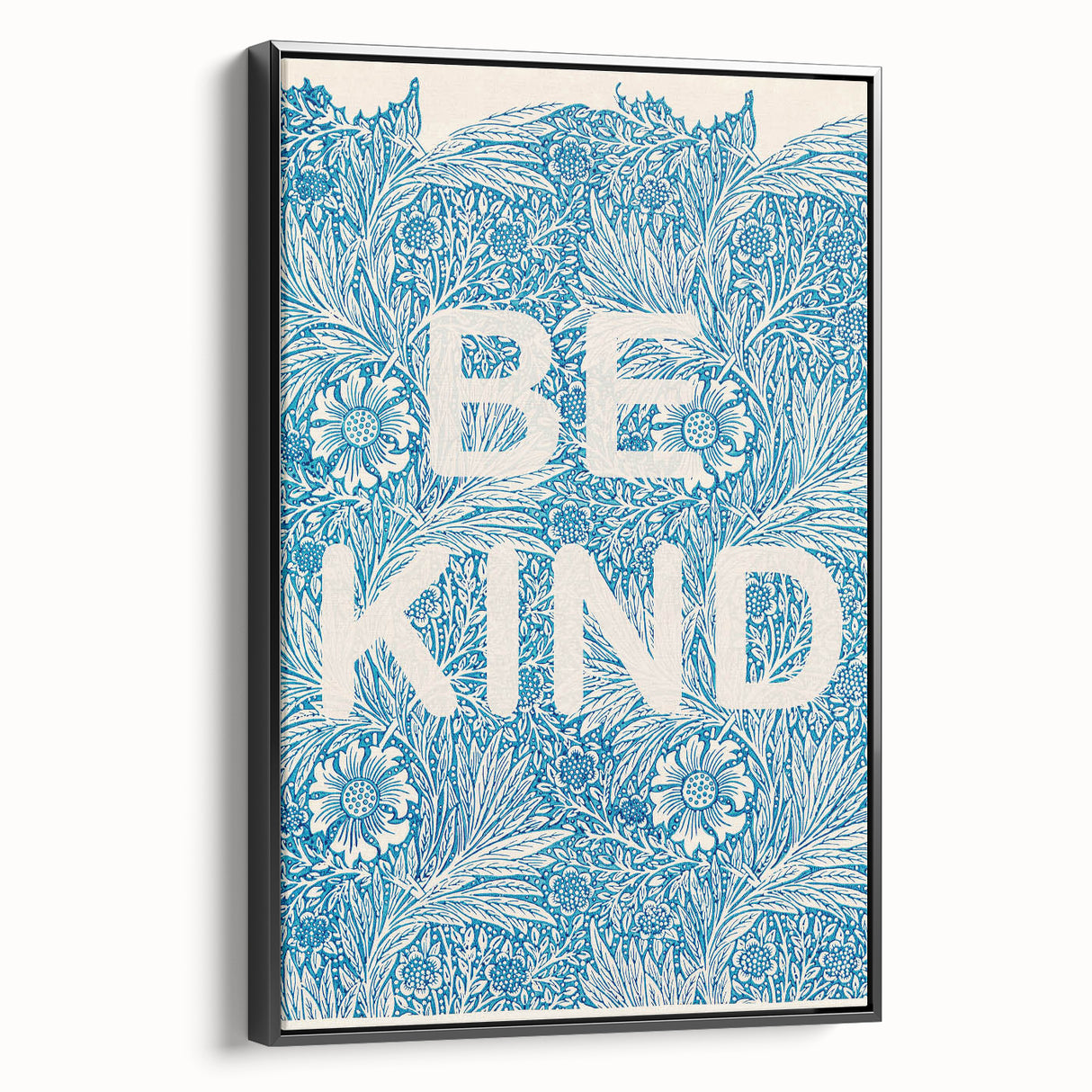 Be Kind Typography Art Print – Floral Blue Wall Decor