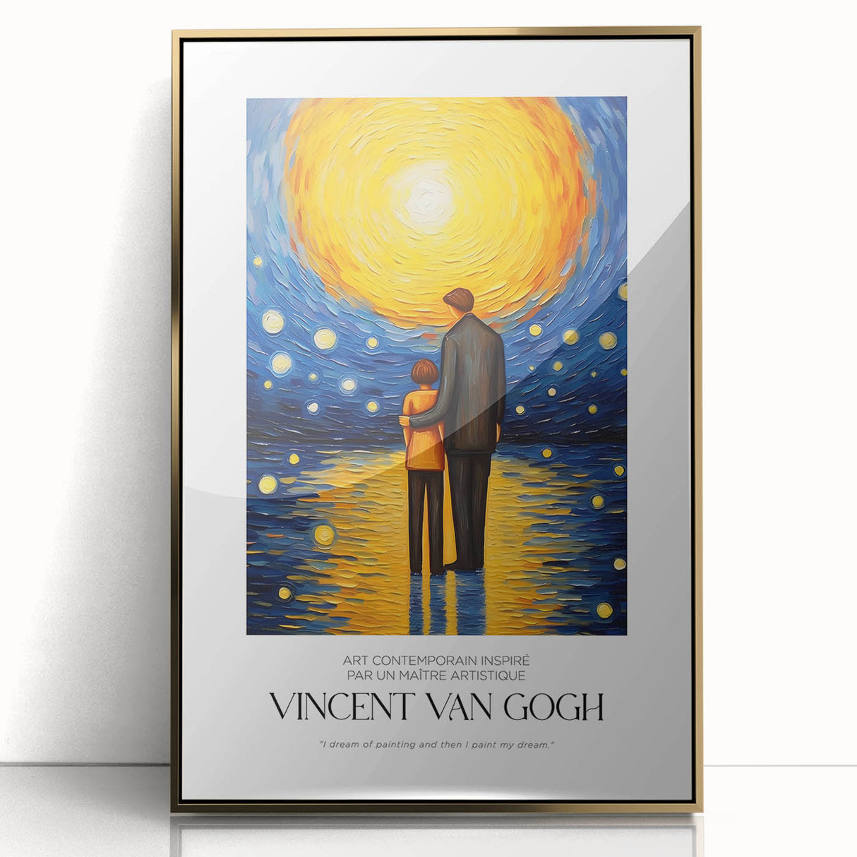 Large art print of a Van Gogh impressionist painting on acrylic, framed in gold, suitable for modern art wall decor.