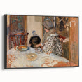 Classical Realism Painting - Woman and Dog at Table Art Print Canvas