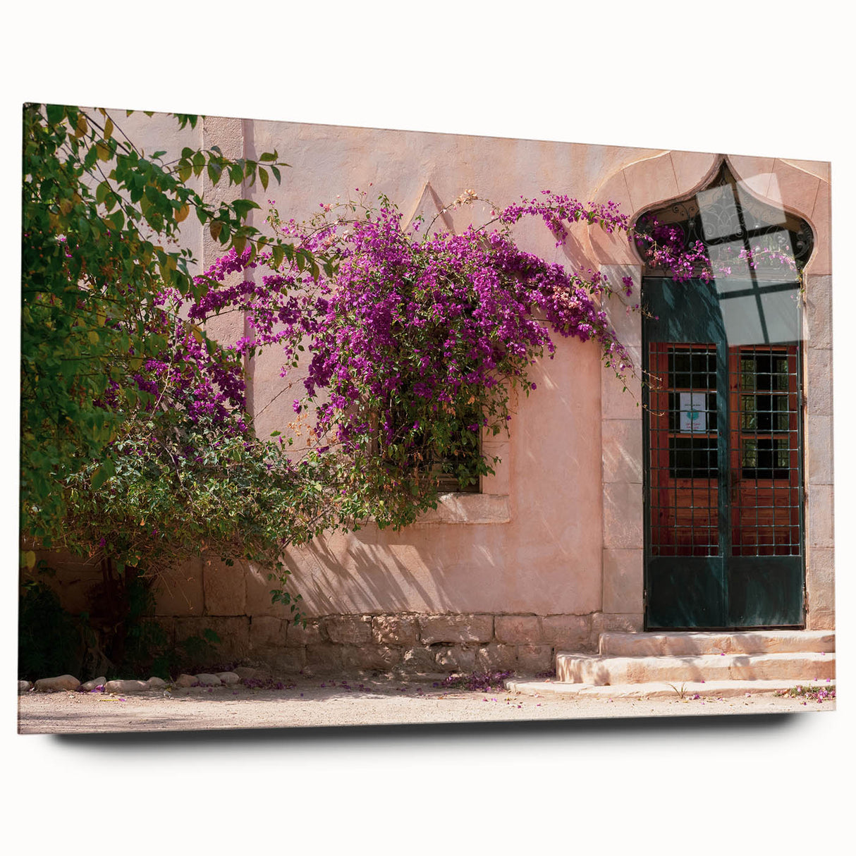 Large abstract wall art depicting an Algerian landscape on acrylic glass, with muted earth tones.
