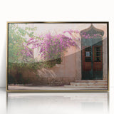 Mid-century modernist art depicting a serene Algerian landscape in muted earth tones, framed acrylic.