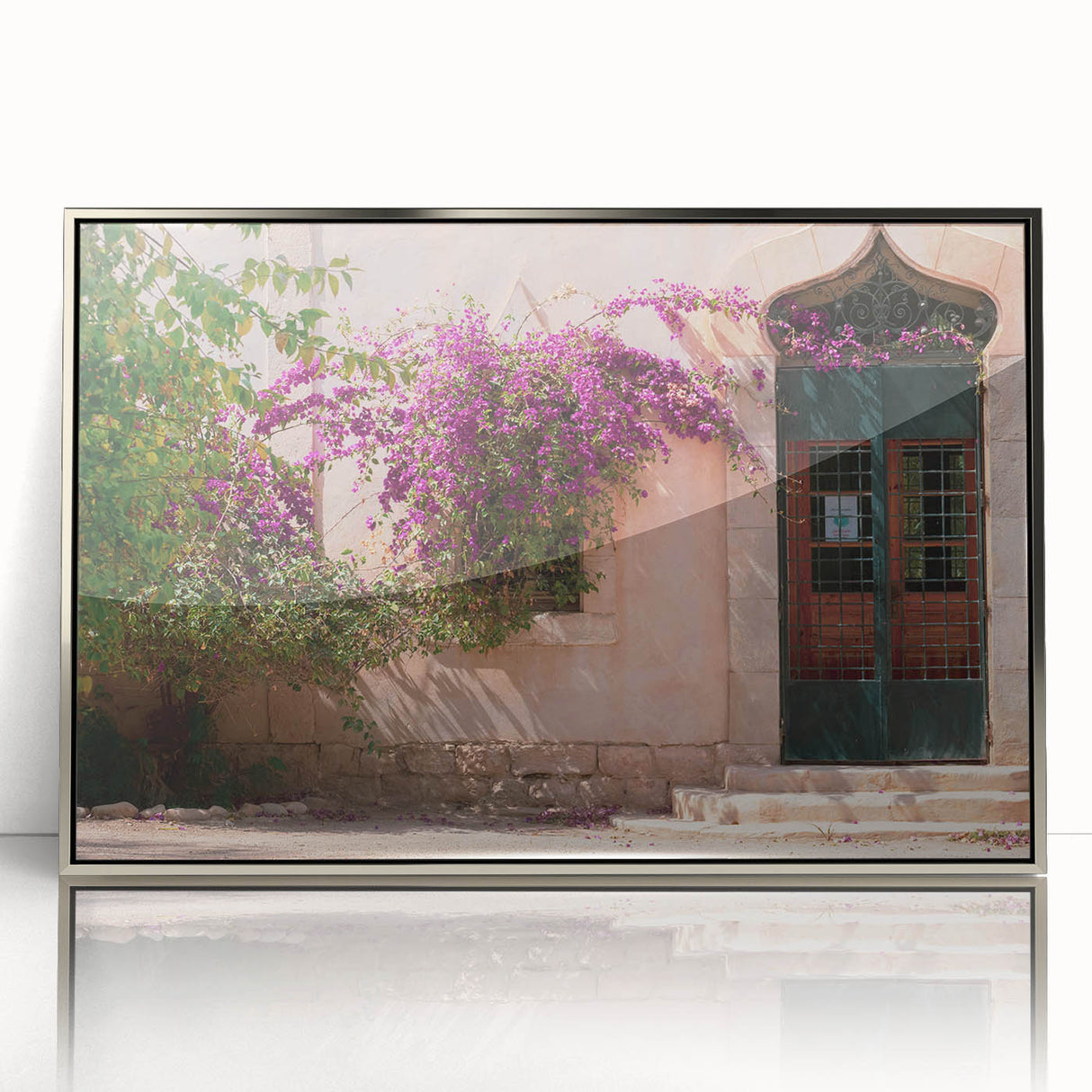 Art deco poster of Algeria scenery in muted earth tones on framed acrylic, suitable for modern nursery wall decor.