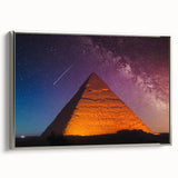 Vintage poster art of Egyptian scenery on a framed canvas, featuring vibrant colors, ideal for living room decor.