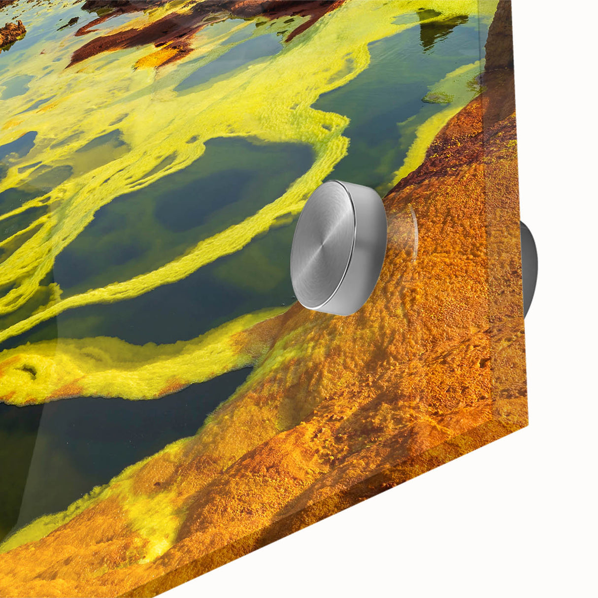 Large abstract wall art depicting an Ethiopian landscape in muted earth tones on acrylic glass.