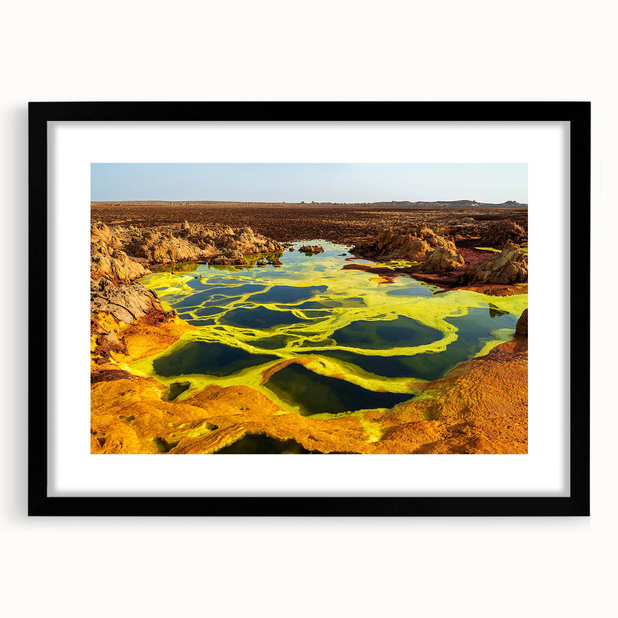 Extra large abstract art print featuring a colorful, textured depiction of an Ethiopian landscape on a framed canvas.