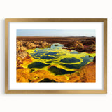 Textured abstract art print of Ethiopian scenery in earth tones on a framed canvas, suitable for bedroom decor.