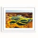 Extra large wall art depicting an abstract Ethiopian landscape in textured earth tones, framed with a white mat.