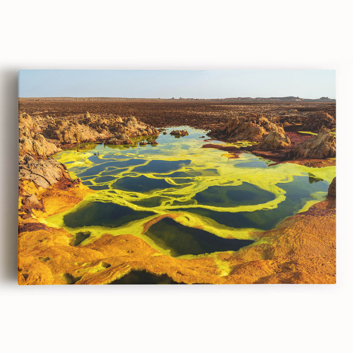Large black and white stretched canvas featuring an Ethiopian landscape, ideal for kitchen wall art.