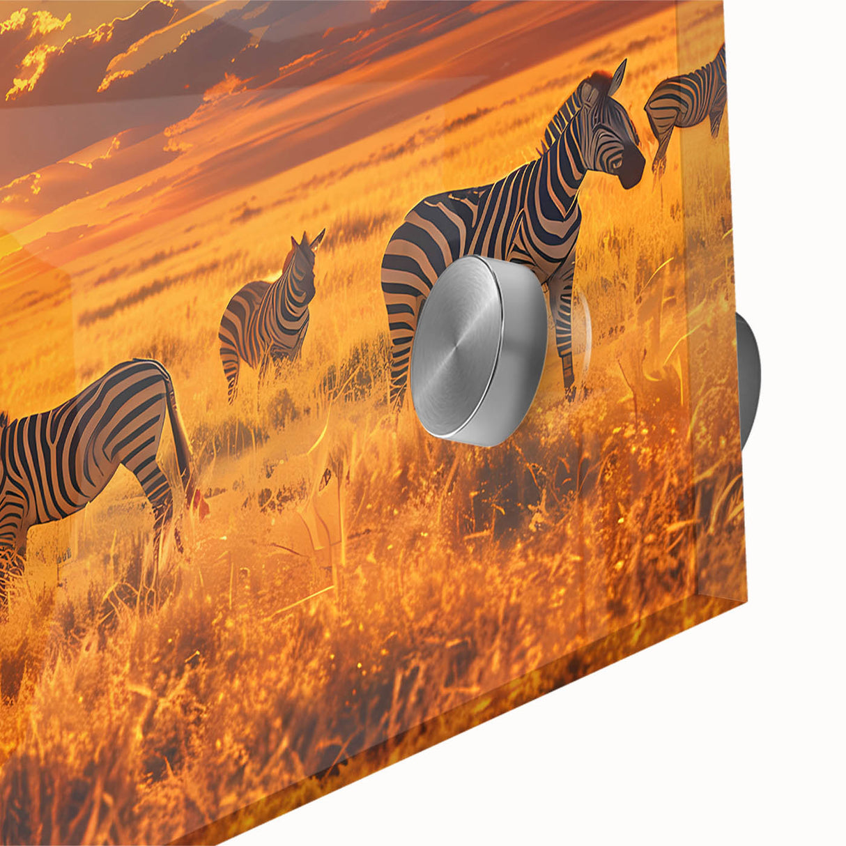 Large abstract wall art depicting a Kenyan scenery in muted earth tones on acrylic glass, suitable for dining room decor.